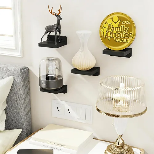 Vista 2 de SRIWATANA Pequeños estantes flotantes montados en la pared, estante de madera para decoración y almacenamiento, juego de 4, mini estante de Negro