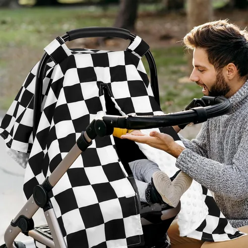Vista 7 de DILIMI Funda de almohada de lactancia, funda de asiento de automóvil para niños y niñas, color negro a cuadros