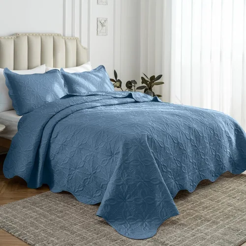 Vista 16 de Auemtyn Juego de edredón de tamaño Full/Queen de 3 piezas, colcha de verano suave y ligera, cobertor de cama de microfibra reversible para todas