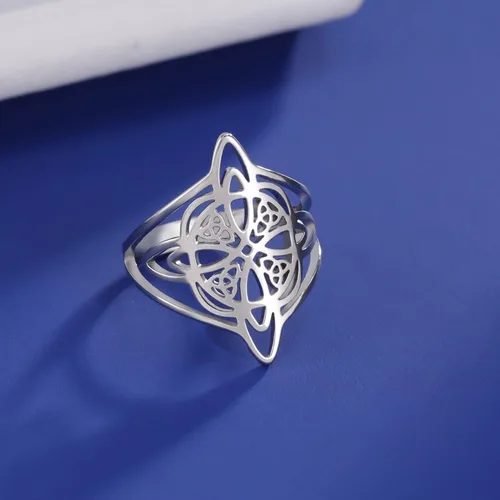 Vista 4 de Dreamtimes Anillo de nudo de bruja para mujer, anillos de barra de acero inoxidable, anillo de nudo de bruja celta, cuaternario, anillo de brujería