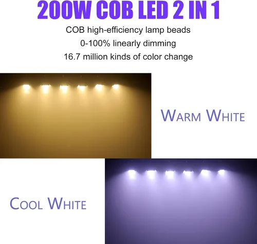 Vista 3 de Luces de escenario COB con puertas de granero, luz par COB de 200 W, LED 3500 ~ 7500 K, blanco cálido y blanco, DMX512 con sonido maestro-esclavo
