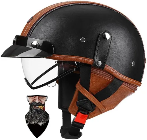 Vista 14 de Casco Moto Retro Jet Vintage DOT Homologado para adultos, hombres y mujeres, forro transpirable desmontable, Visera Retráctil PC y hebilla rápida