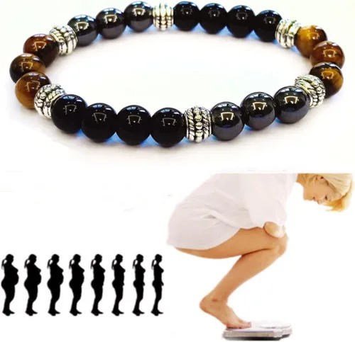Vista 4 de Pulsera de triple protección para traer suerte y prosperidad, pulseras de hematita negra con obsidiana y ojo de tigre para hombres y mujeres