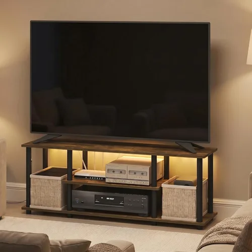 Vista 7 de Furinno Turn-N-Tube - Soporte para televisor de 3 niveles, 3D, sin herramientas, para televisores de hasta 50 pulgadas, con tubos cuadrados
