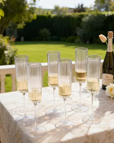 Vista 6 de Ciaell Paquete de 24 copas de champán de plástico – Copas de champán desechables acanaladas de 6 onzas – Copas de mimosa vintage transparentes