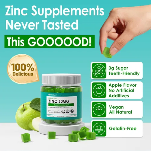 Vista 7 de Zinc Gummies 50mg + Quercetin & Bromelain, Vitamin C & D3, Copper, Selenium, Fermented Zinc Supplements for Women and Men for Immune Defense