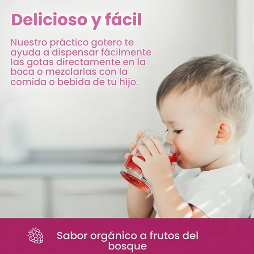 Vista 4 de Líquido de hierro para niños pequeños con vitamina C, sabor orgánico de bayas