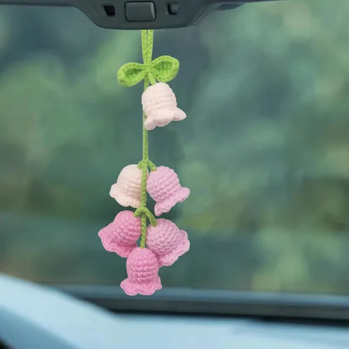 Vista 7 de Adorno colgante para espejo retrovisor de automóvil, cesta de flores de ganchillo, accesorios para plantas, adorno de automóvil tejido hecho a mano