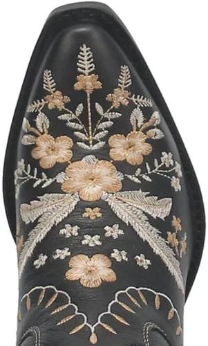 Vista 4 de Dingo - Botas con bordados florales de prímula para mujer, de punta triangular, tacón bajo de 1-2 pulgadas, color negro