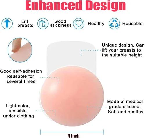 Vista 4 de Safe2m 2 Pairs Invisible Bra,Sticky Bra Reusable Silicone Adhesive womens Breast Lifting bra Nipple Covers Pink