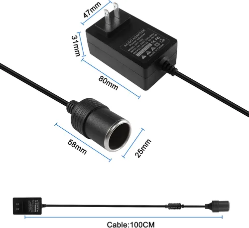 Vista 7 de MEIRIYFA Adaptador de corriente para encendedor de cigarrillos de 110-240V a 12V 24W, convertidor de CA a CC, transformador de fuente