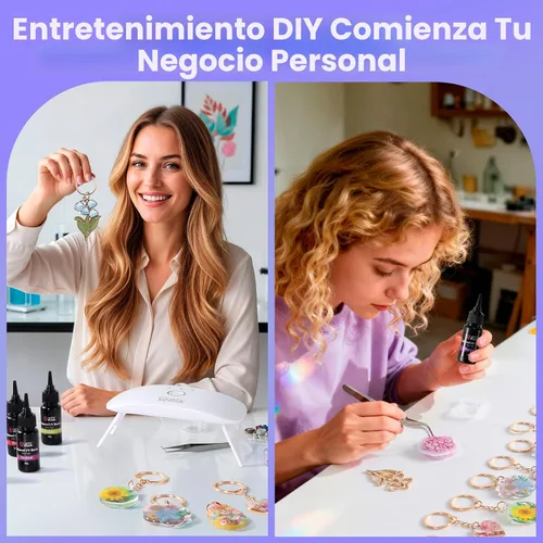 Vista 8 de LET'S RESIN Kit de fabricación de llaveros todo incluido, resina UV de 12 colores con moldes de llavero de silicona, luz UV, 6 estilos de biseles