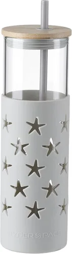 Vista 9 de Hyperspace Botella de agua de vidrio de 20 onzas con funda protectora de silicona y tapa de bambú, vasos de viaje con pajita, sin BPA