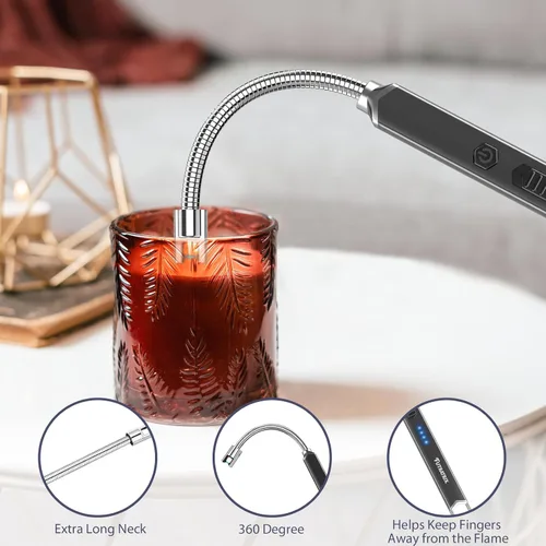 Vista 4 de Encendedor electrónico de velas de arco, resistente al viento, sin llama, recargable por USB