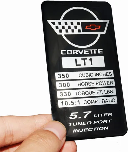 Vista 2 de 1 pieza C4 Corvette 1992 LT1 Sopa Motor ID Spec Metal Data Plate Consoler Emblema 3D Placa de identificación de repuesto para Corvette
