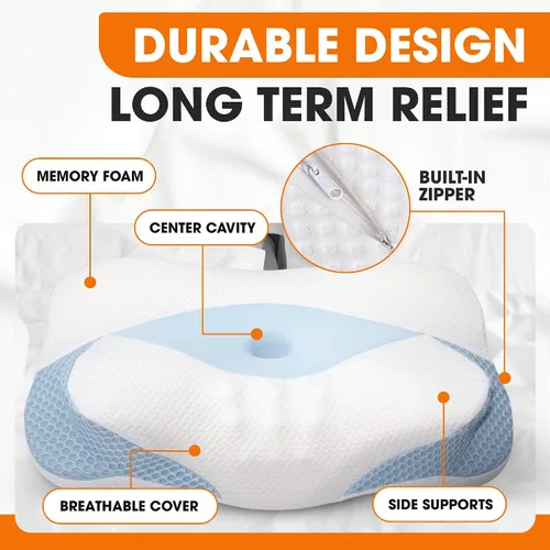 Vista 6 de Cheer Collection Almohada cervical para aliviar el dolor de cuello y hombros – Almohada ortopédica de espuma viscoelástica para dormir, almohada