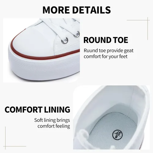 Vista 4 de SERNIAL Zapatos deportivos de plataforma blanca para mujer, zapatos de lona de moda para mujer