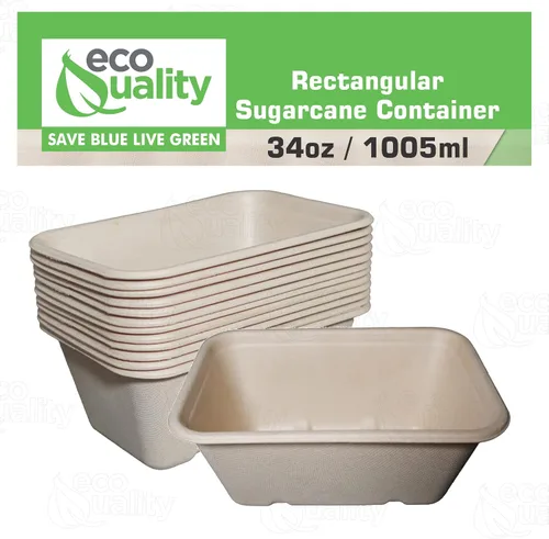 Vista 4 de Cuencos desechables de 34 onzas – Cuencos rectangulares compostables de fibra de caña de azúcar, biodegradables, ecológicos, oblongos, para llevar
