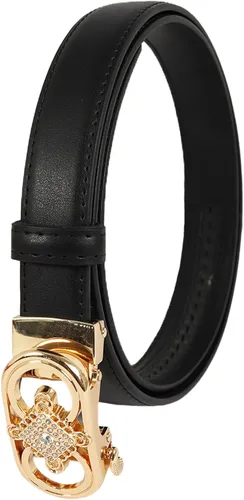 Vista 198 de Cinturón de cuero clásico con hebilla de metal para mujer con vestido de jeans