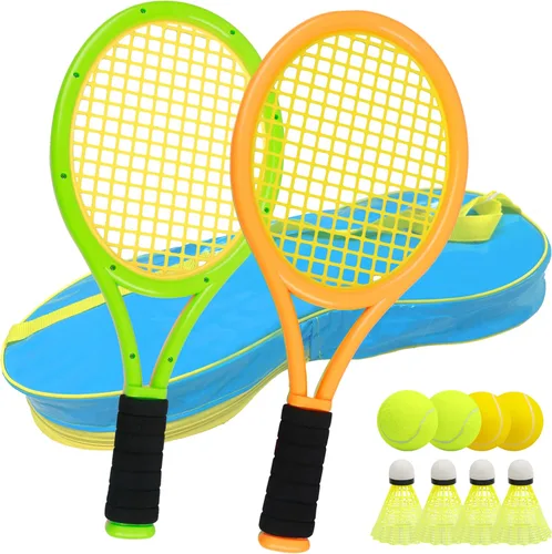 Vista 8 de Raqueta de tenis infantil para bebés, niños y niños de 3 a 15 años, juego de raquetas de tenis para niños pequeños que incluye 4 volantes, 2 pelotas