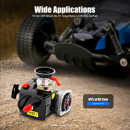 Vista 6 de Motor Rovan de 2 tiempos de 30.5 CC, 4 pernos fácil de arrancar, mango de retroceso, motor de refrigeración por aire forzado, compatible con HPI