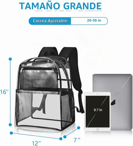 Vista 2 de Paxiland Mochila transparente resistente, 16 x 13 x 7 pulgadas, bolsa