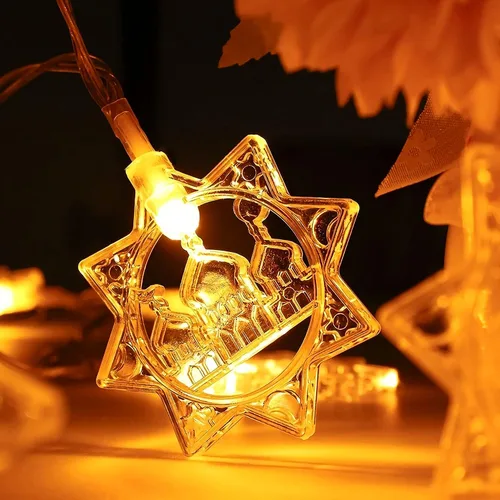 Vista 3 de Guirnalda de luces de Ramadán, estrella, luna, 10 pies, 20 luces LED, funciona con pilas, con 2 modos de iluminación, decoración de Ramadán Kareem