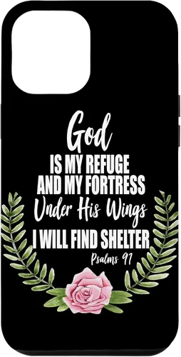 Vista 26 de God is My Refuge Christian Bible Psalms 91 Floral Case for iPhone 17