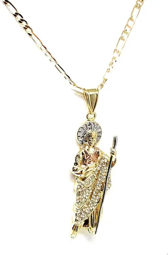 Vista 4 de Fran & Co. Jewelry Collar con colgante de San Judas, chapado en oro, blanco y plateado en oro, 24.0in, San Judas Tadeo Medalla Cadena Oro Laminado