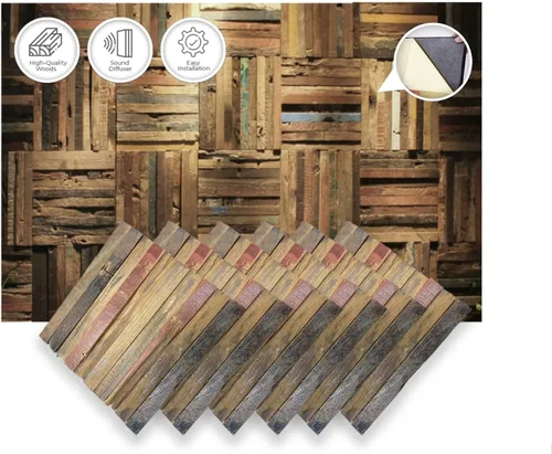 Vista 24 de 1 Panel de arte de pared de madera de Finlandia de alto grado estilo bloque estético Difusor de sonido acústico STC 27 Decoración para el hogar