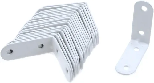 Vista 9 de Coshar 20 soportes de hierro en L para juntas de ángulo recto, soportes resistentes para estantes flotantes, mesa de madera, color blanco