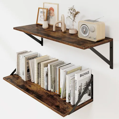 Vista 17 de Heimlove - Estantes flotantes negros profundos para pared, juego de 2 estantes de pared de madera de 16 pulgadas de ancho x 8 pulgadas