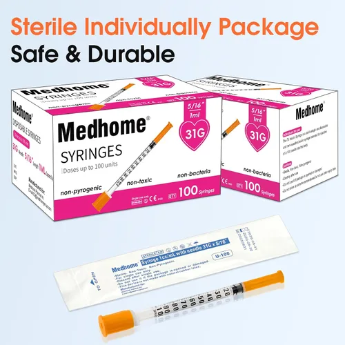 Vista 6 de Jeringa de 1ml 31G 5/16 pulgadas 8mm, Jeringas de Laboratorio Envueltas Individualmente, Paquete de 100