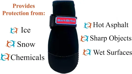 Vista 2 de Botas protectoras para patas de perro en neopreno, para todos los climas, con correas retráctiles en 5 tamaños., Negro