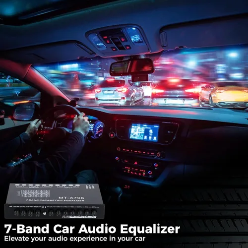 Vista 3 de Ecualizador de audio para automóvil de 7 bandas, ecualizador gráfico de audio para automóvil, ecualizador de automóvil con salidas delanteras