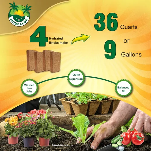Vista 5 de Ladrillos de coco de coco, paquete de 4 (5 libras) – Premium Super Washed, rinde 9 galones (36 cuartos de galón), medio de cultivo orgánico, pH
