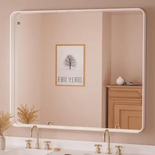 Vista 99 de Espejo de marco dorado cepillado de 16 x 24 pulgadas, espejo de tocador de baño de latón dorado para pared, espejo enmarcado rectangular de esquina