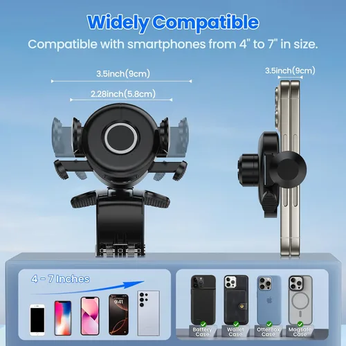 Vista 8 de Soporte de teléfono para automóvil, soporte de teléfono para salpicadero, rotación de 360 grados, diseño de clip multifuncional, soporte universal