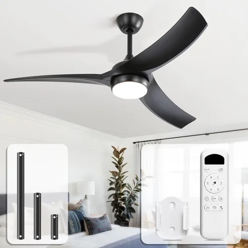 Vista 14 de Sofucor Ventilador de techo inteligente de 52 pulgadas, funciona con aplicación/Alexa/Google, ventilador de techo negro para exteriores con control