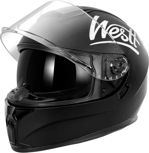 Vista 10 de Westt Cascos de Motocicleta Compactos – con Doble Visera, Aprobado por DOT, Casco Integral para Hombres, Mujeres y Adultos, Ligero Storm X Gris