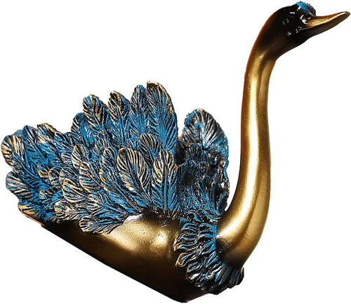 Vista 6 de TITA-DONG Escultura de cisne, estatua decorativa de cisne, mano de obra fina de resina, adorno moderno de cisne, parte inferior plana, pluma vívida