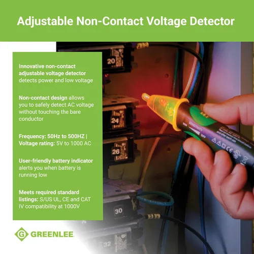 Vista 12 de Greenlee GT-16 Detector de voltaje sin contacto ajustable, 5V - 1000V CA, verde, verdes