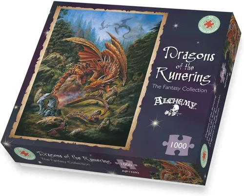 Vista 2 de Rompecabezas de 1000 piezas de fantasía gótica para adultos, diseño de dragones del corredor, místico, obra de arte mágica