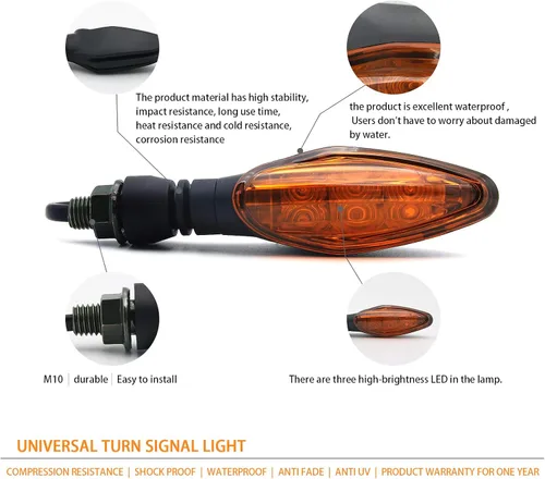 Vista 4 de Luz de señal de giro LED universal para Kawasaki para Honda para Yamaha para Suzuki - Lente ámbar