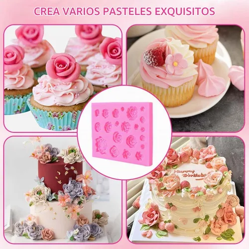 Vista 7 de OBTANIM Molde de silicona para fondant, 21 cavidades, rosa, flor, pastel, cupcake, decoración superior, molde para chocolate, caramelo hecho a mano