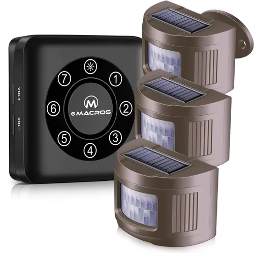 Vista 9 de eMACROS Alarma inalámbrica solar de 1/2 milla de largo alcance mejorada para interiores y exteriores, resistente a la intemperie, sensor