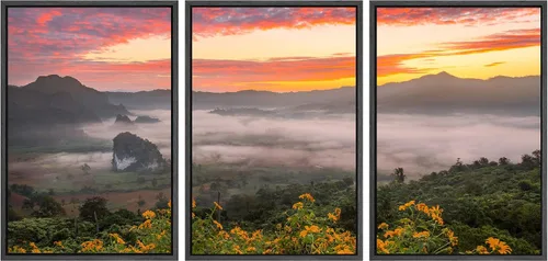 Vista 47 de SIGNWIN Lienzo enmarcado para pared, juego de arte nublado de tormenta, cielo, bosque otoñal, árboles, rústico, naturaleza, fotografía, realismo