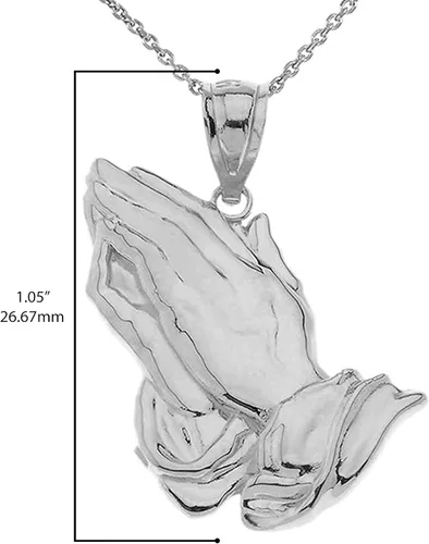 Vista 4 de Religious Jewelry - Colgante de plata de ley 925 con manecillas orantes de 1 pulgada, elige solo colgante o collar con cadena de 16 a 22 pulgadas