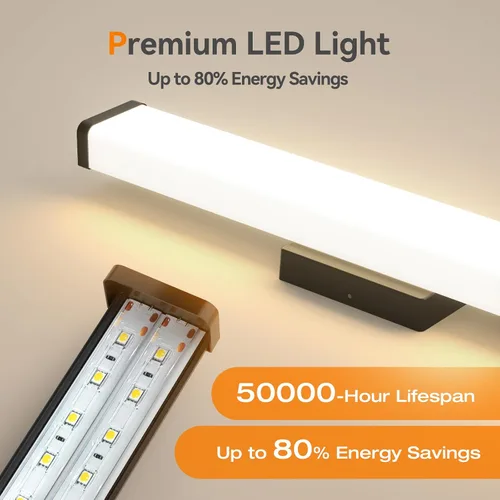 Vista 7 de Amico Accesorios de iluminación de baño, luces de tocador LED modernas atenuables de 5CCT de 16 pulgadas para baño, lámpara de pared negra