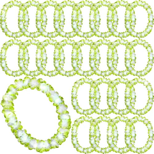 Vista 21 de Sherr 24 piezas de collares de flores hawaianas con luces LED para boda, luces LED para luau, collares de flores hawaianas para playa, carnaval